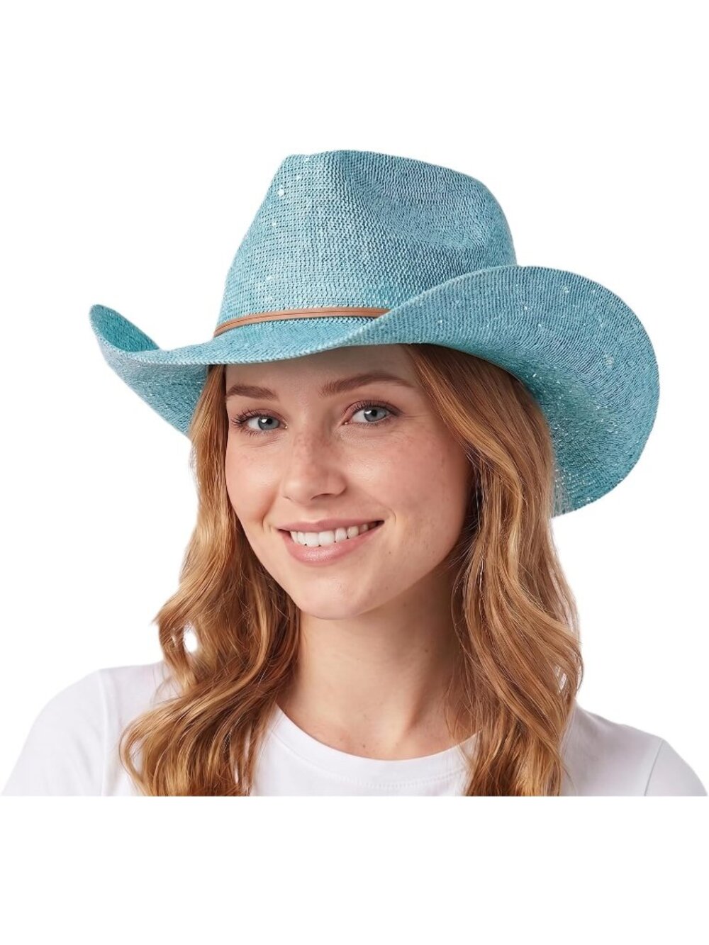 Women's Mint Sparkly Sequin Suede String Trim Party Cowboy Western Hat